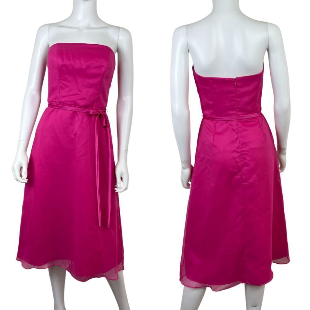 Vintage After Six Womens Size 4 Hot Pink Sleeveless Tube Top Chiffon Midi Dress